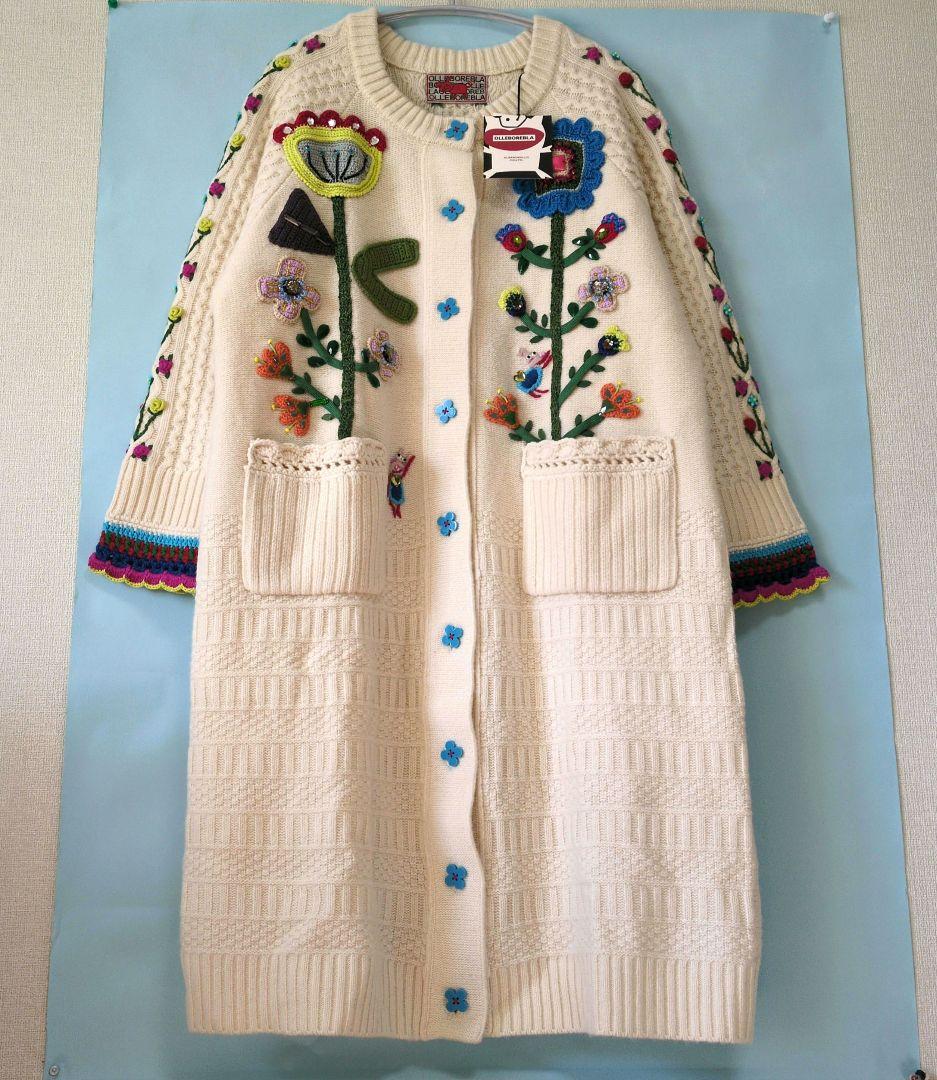 専用です。 アルベロベロ♥️ぶたさん花ビジュ刺繍 ウールロングカーディガン