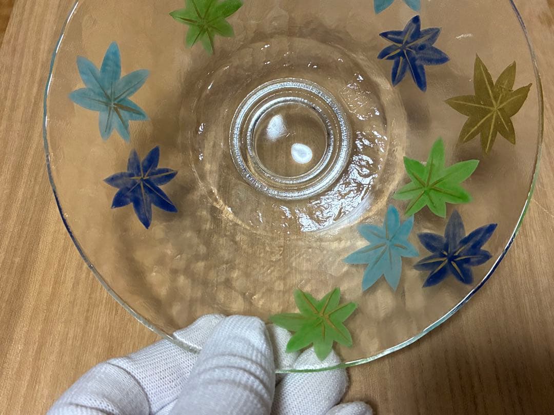 義山 紅葉 平茶碗 水崎長寿 ガラス ギヤマン 共箱 銘あり