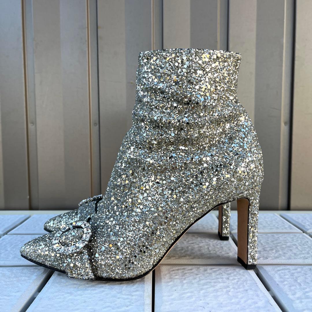 37 Jimmy Choo ショートブーツ　グリッター　ビジュー　ラメ　24