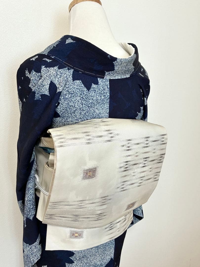 年末年始セール！　小紋　藍染　リーフ模様　裄67cm 正絹