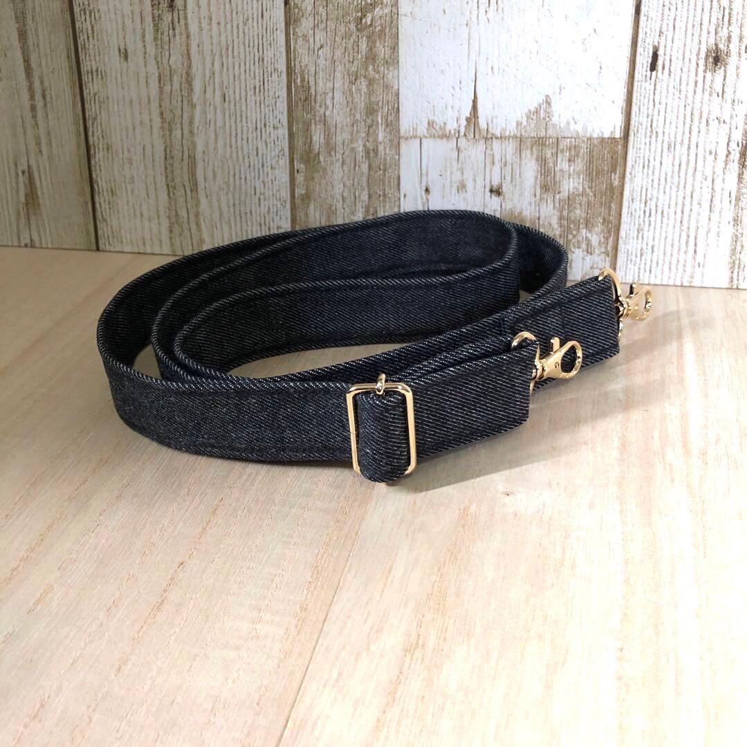 ダル　デニムトートバッグ　ブラック　ゴールド　A4サイズ　両開きファスナー