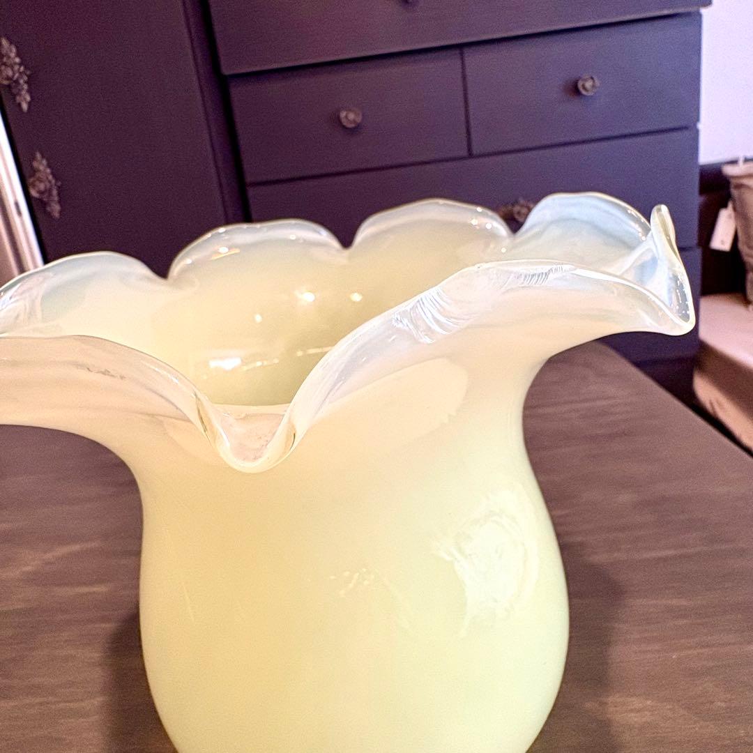 ヴァセリン　シェード　フランスアンティーク　ウランガラスシェード　 L