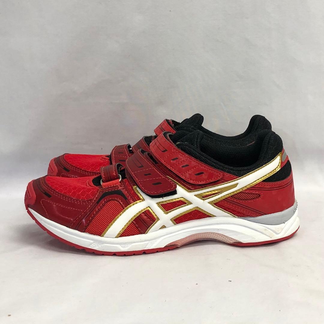 64】asics トレーニング シューズ 赤 3本ベルト 25cm アシックス