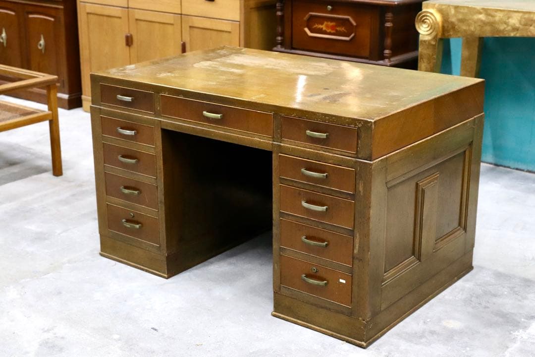 GMHK772○和製ヴィンテージ 昭和レトロ 両袖机 学習机 書斎机 アンティー