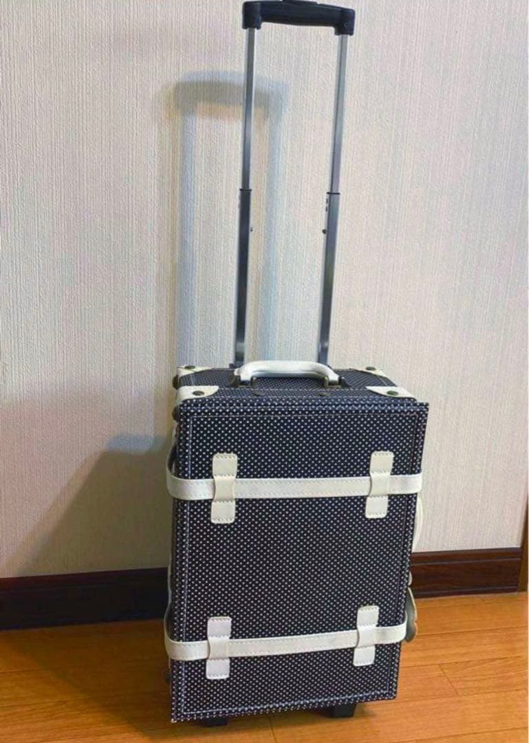 ゴスロリータメイドキャリーバッグ黒白ドットキャリーケース旅行バッグS機内持ち込み