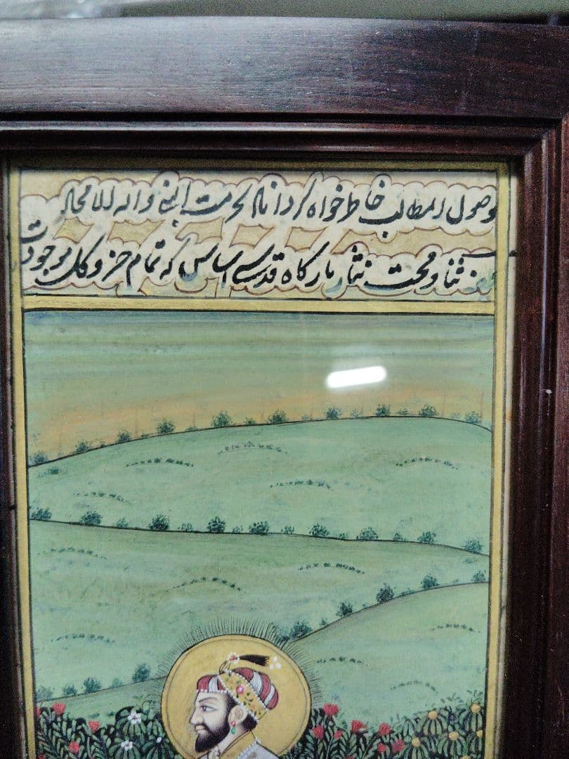 インド細密画 手描き 王侯像 紫檀系ローズウッド 無垢材 文庫箱　ムスリム美術