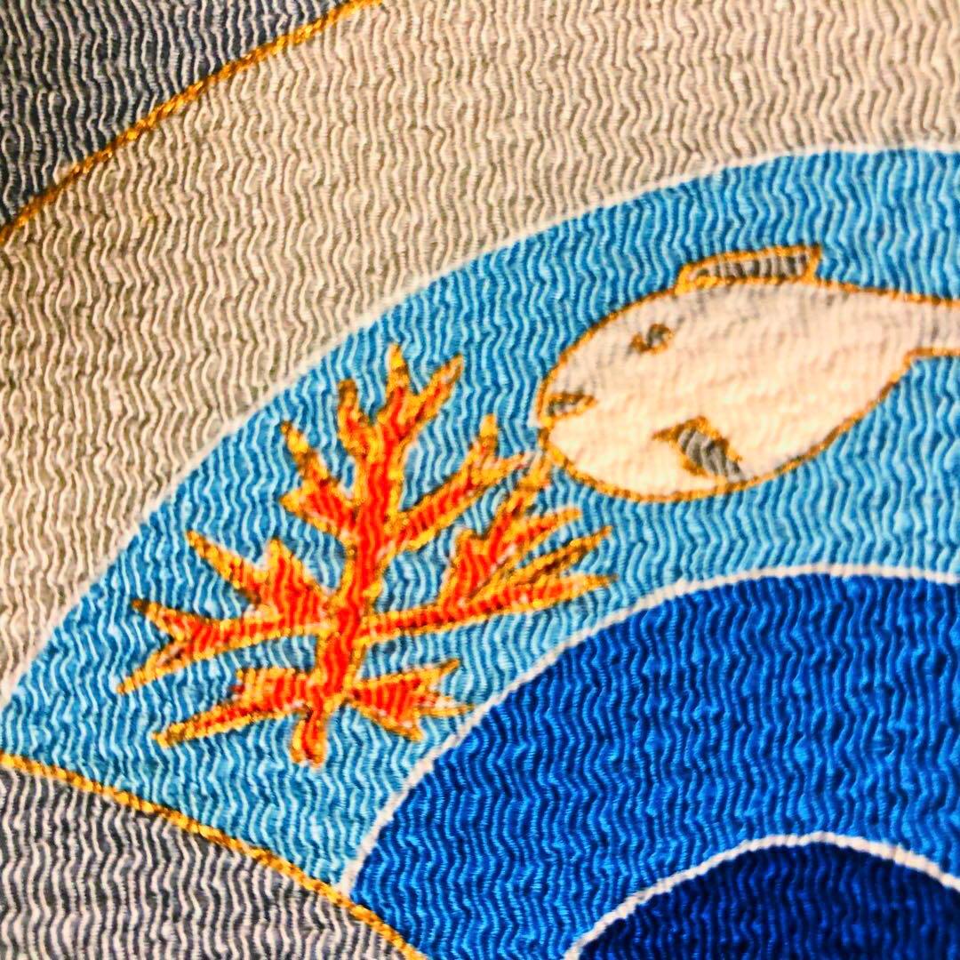 【お値打　長尺】名古屋帯　下村玉廣　昔話　鬼縮緬　帯丈400cm 帯幅31cm