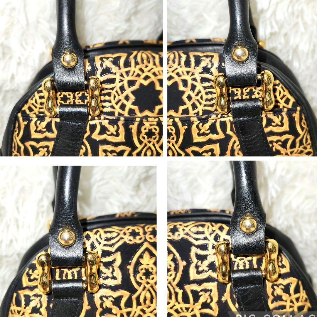 印傳屋 キナート 高級レザー ミニ ボストン ショルダーバッグ アラベスク 希少