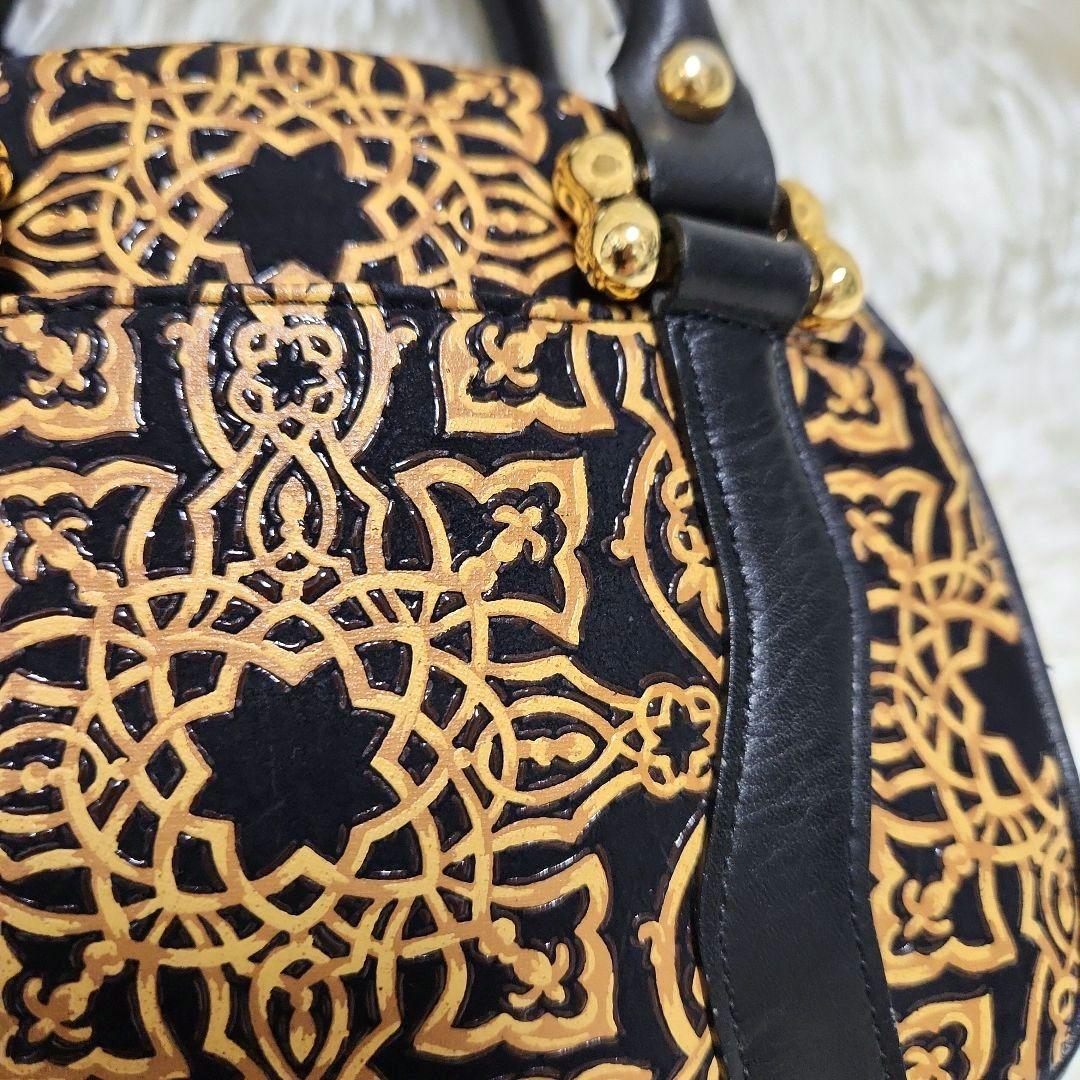 印傳屋 キナート 高級レザー ミニ ボストン ショルダーバッグ アラベスク 希少