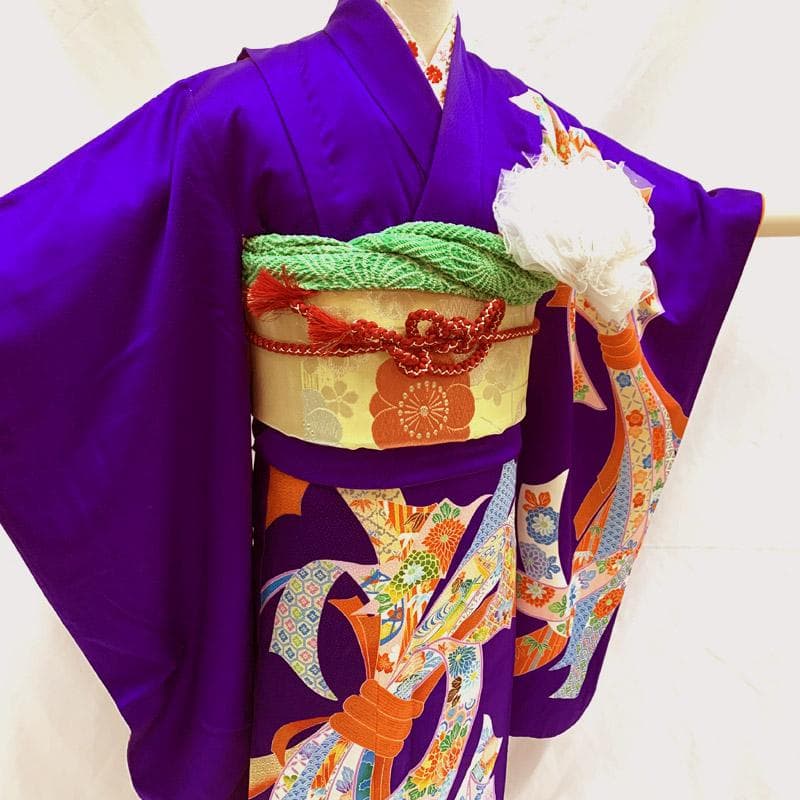 510aj11■ハーフ成人式 卒業式 女児 着物&袋帯&長襦袢 束ね熨斗■美品