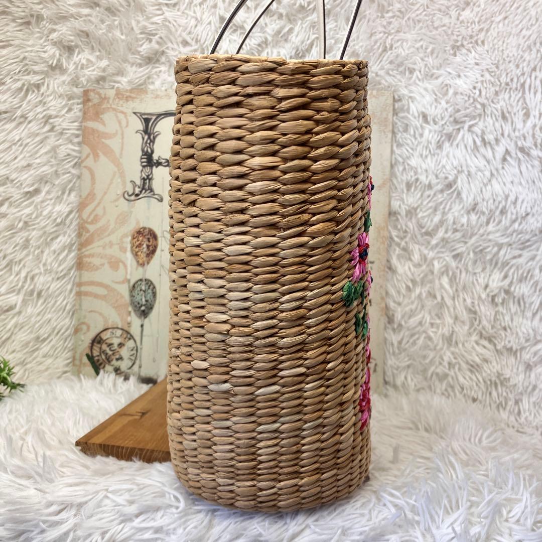 未使用 kate spade ケイトスペード かごバッグ ストロー フラワー