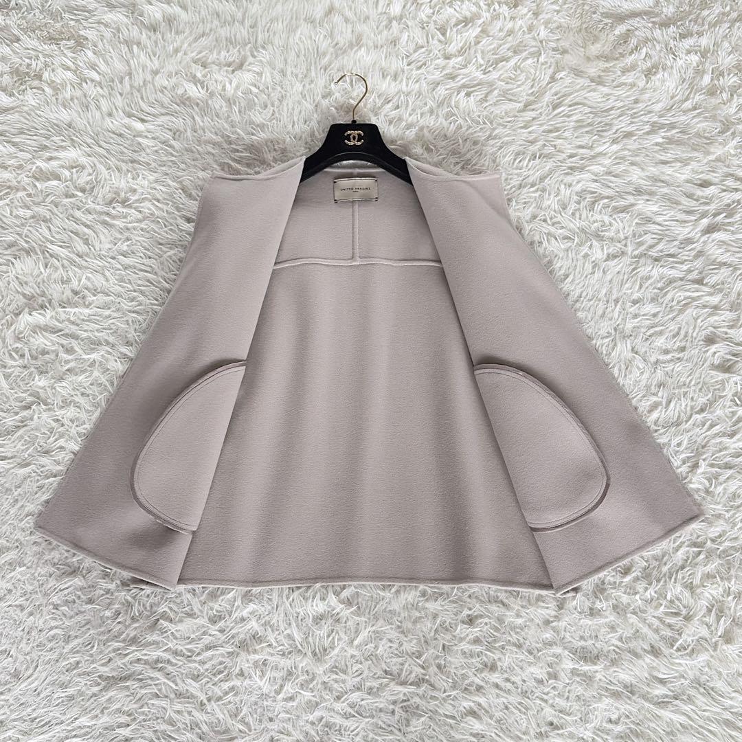 美品✨【ユナイテッドアローズ】リバー ノーカラー ショートコート グレージュ36