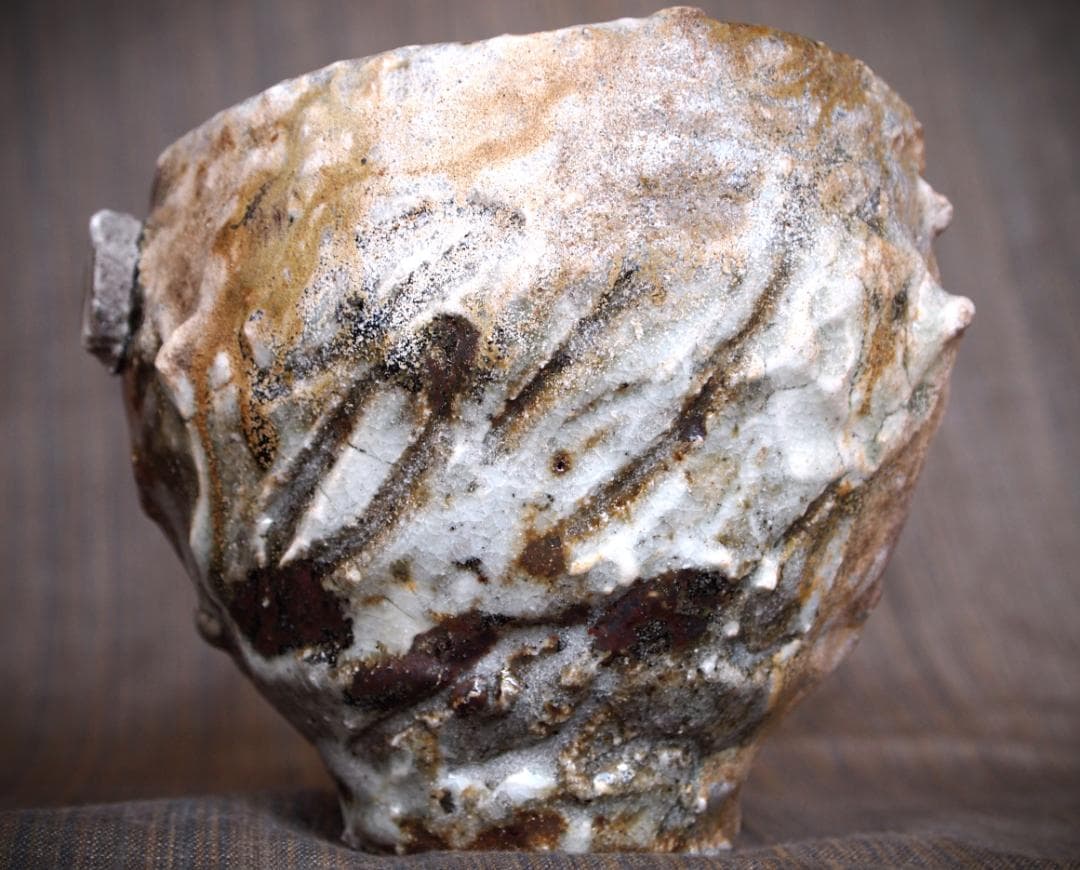 希少作★加藤委★川小牧引っ掻き茶碗★共箱