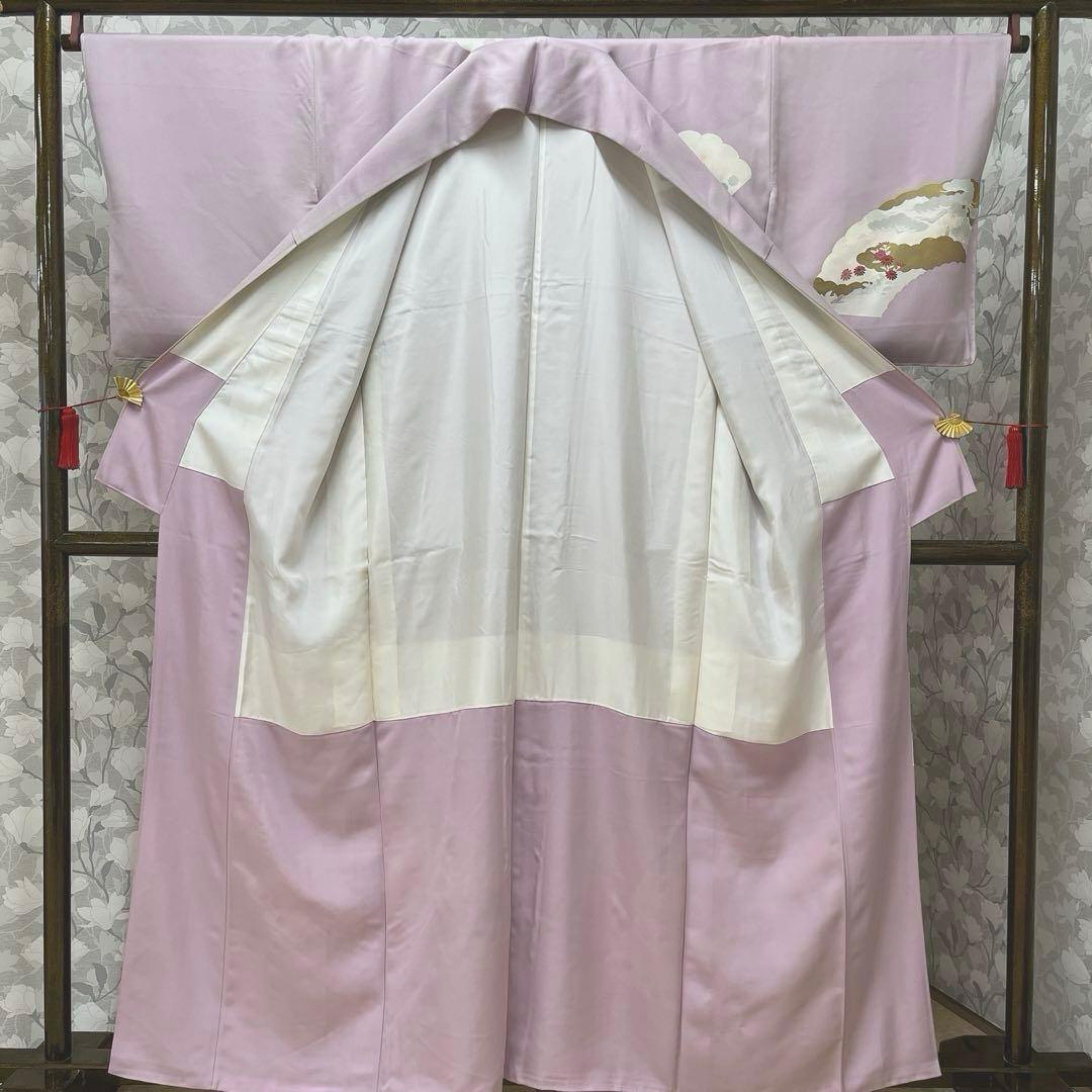 正絹 訪問着 扇面重文(未使用品)袋帯セット【裄69cm】