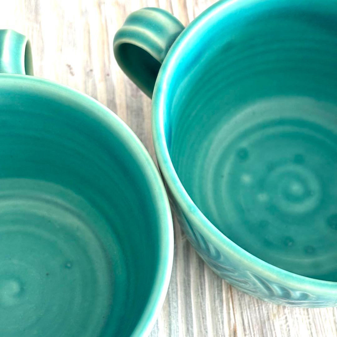 しのぎスープカップ スープボウル ターコイズ 2個セット 益子焼