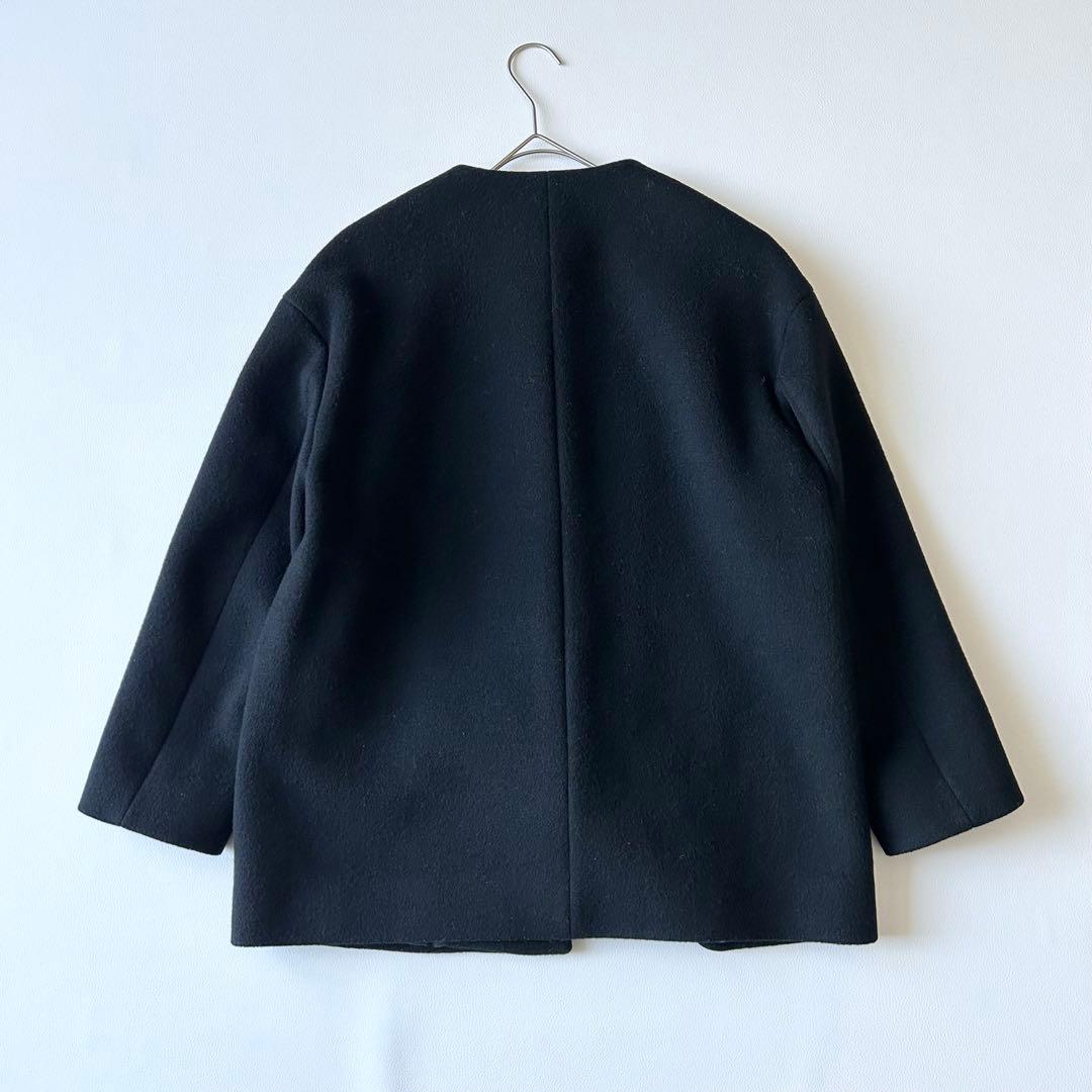3070y美品 ユナイテッドアローズ ノーカラーカシミヤショートコート 黒 S