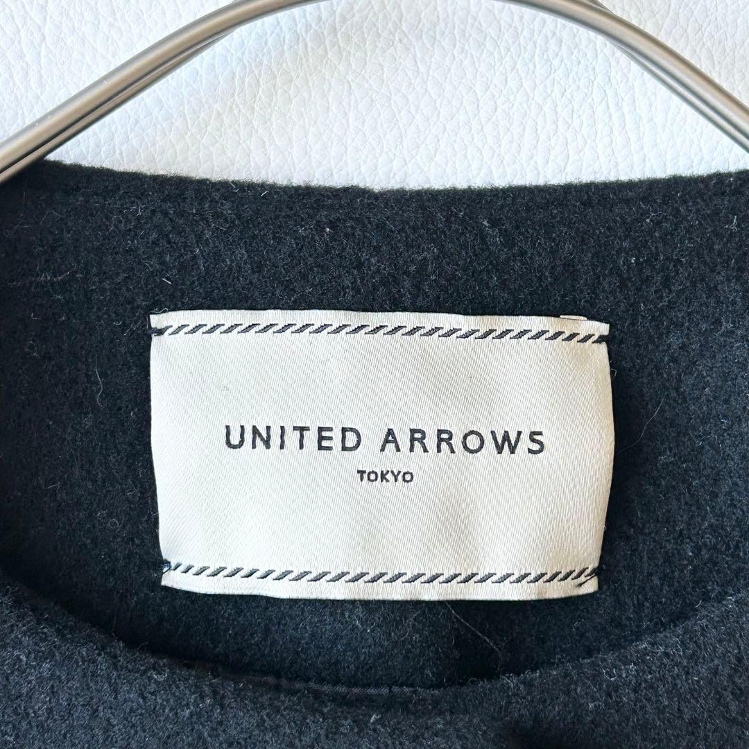 3070y美品 ユナイテッドアローズ ノーカラーカシミヤショートコート 黒 S