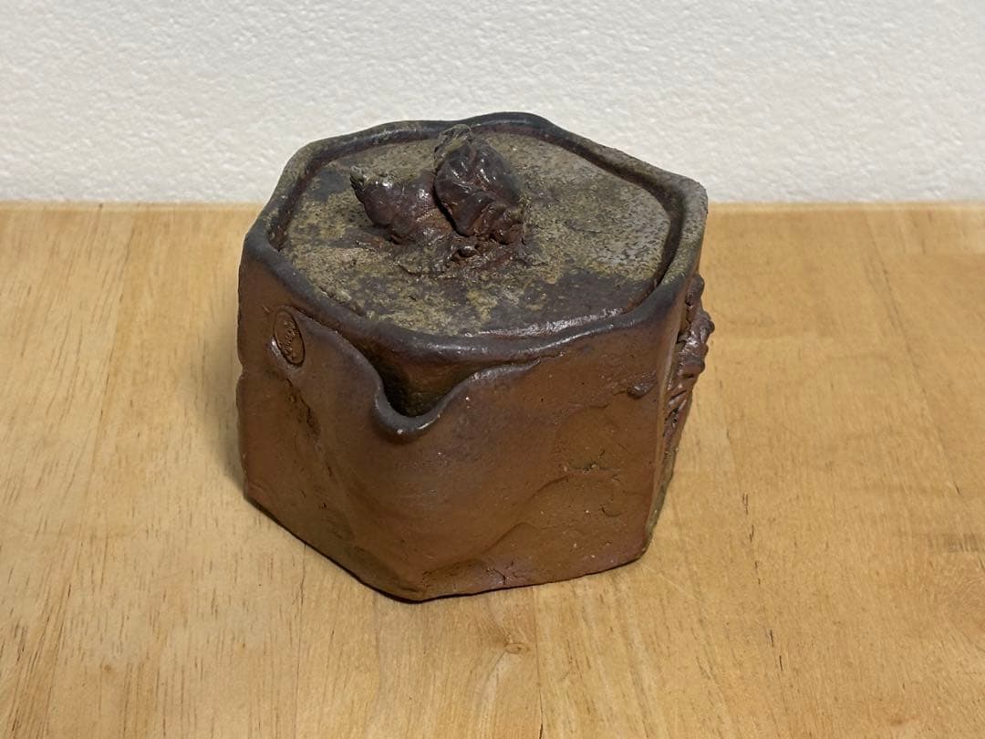 78.備前焼 宝瓶 登り窯 カニとタニシ 蟹 貝 六角 手びねり 急須