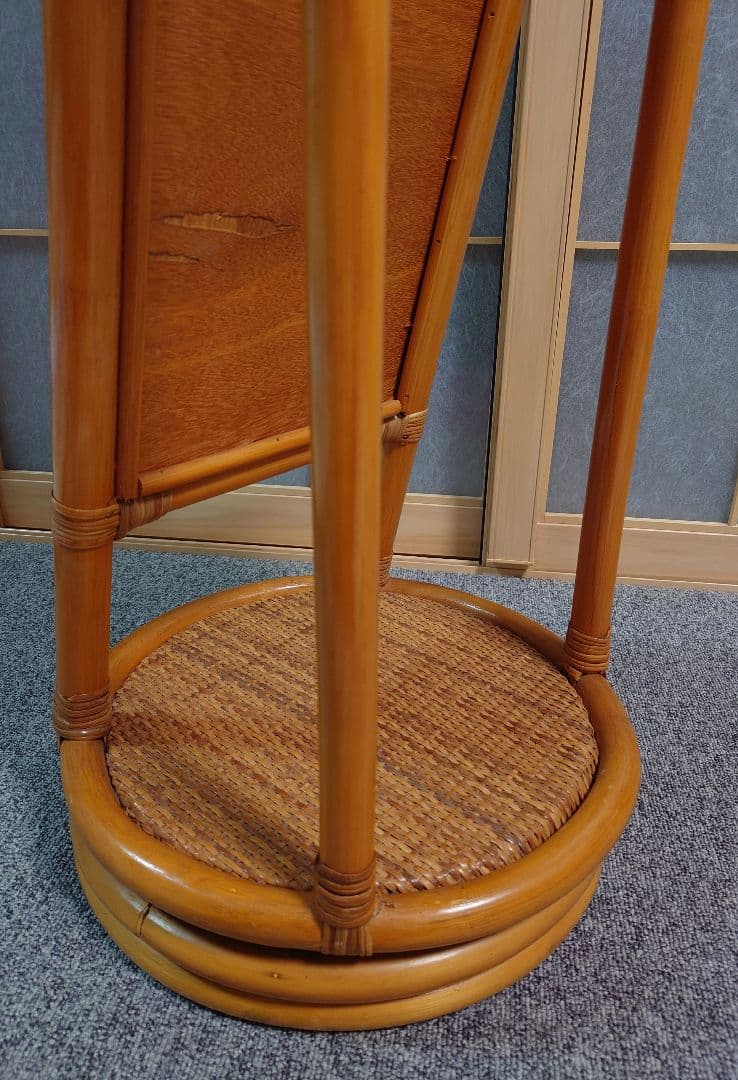 ラタンフレーム 回転式 スタンドミラー 姿見鏡 全身鏡 回転鏡 回転ミラー