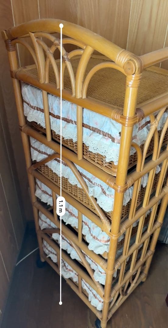 ラタン　ヴィンテージ収納　5段収納　キャスター付き チェスト　アンティーク