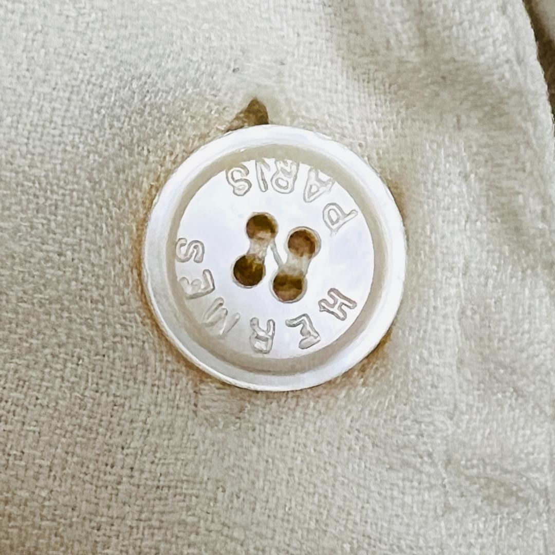 【エルメス】開襟 リネンブラウス 38 M ホワイト 仏製 セリエボタン