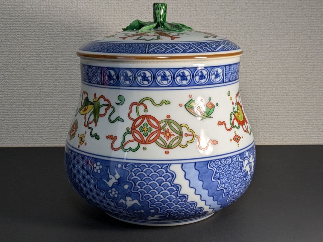 【上作】京焼　五代三浦竹泉　色絵祥瑞砂金袋水指