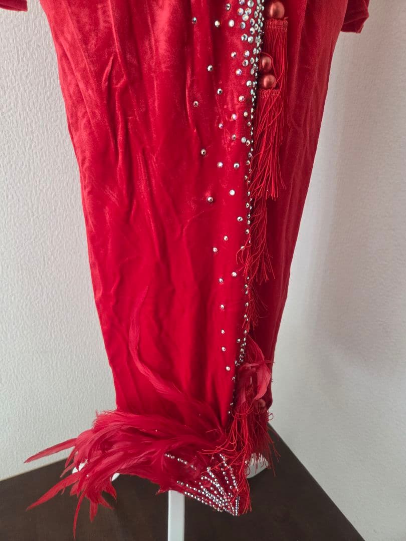 ラテンドレス 赤 黒 ツーウェイ 社交ダンス