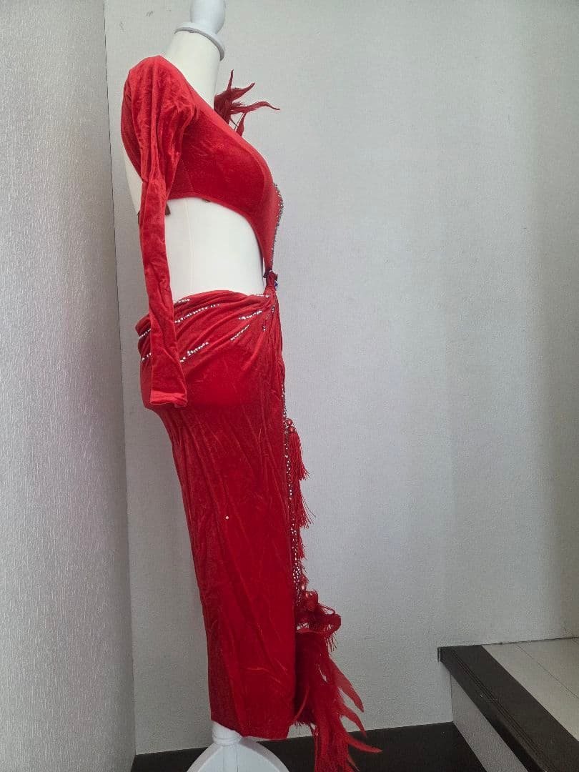 ラテンドレス 赤 黒 ツーウェイ 社交ダンス