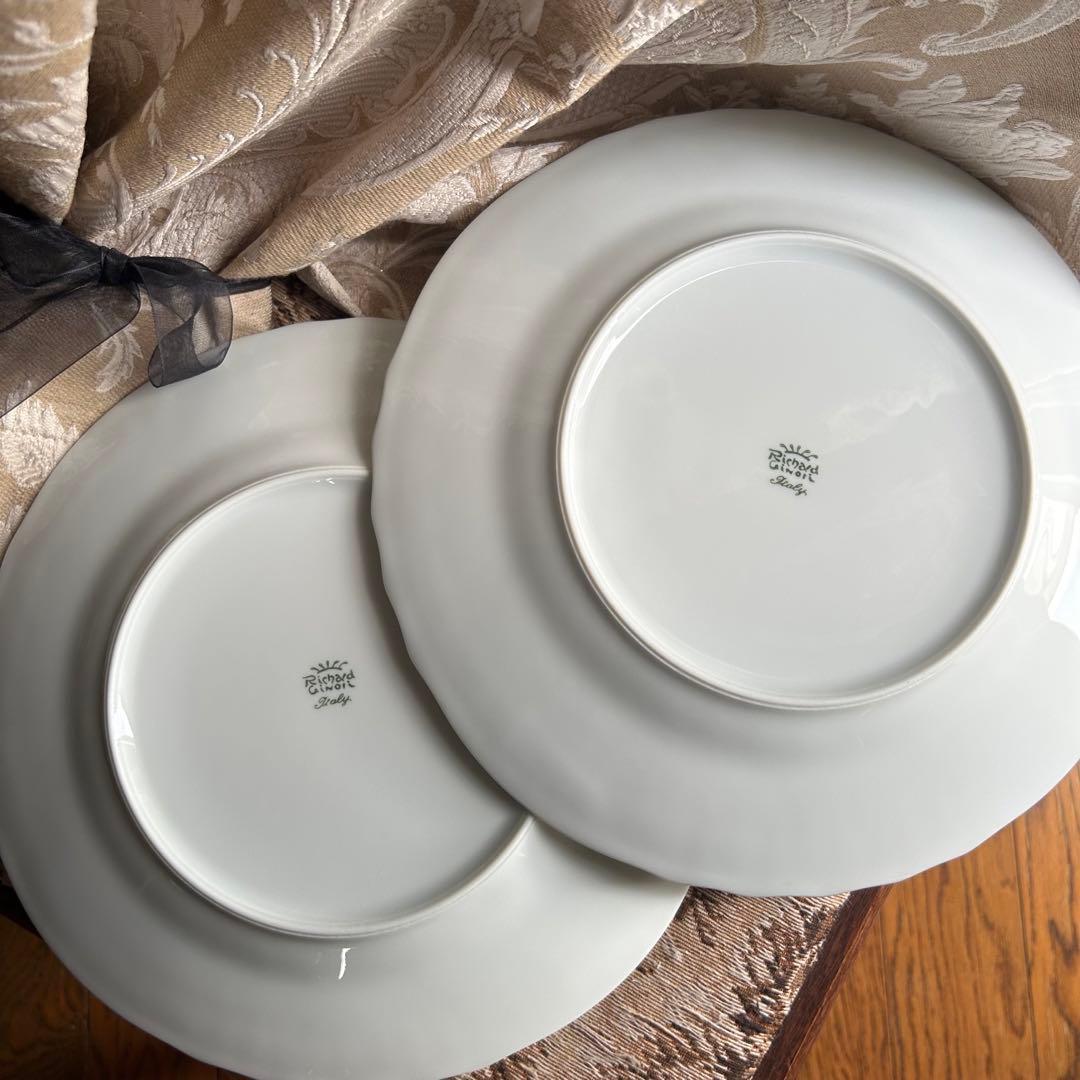 希少品 イタリア製RichardGinori 白磁に咲くお花 ディナー大皿2枚