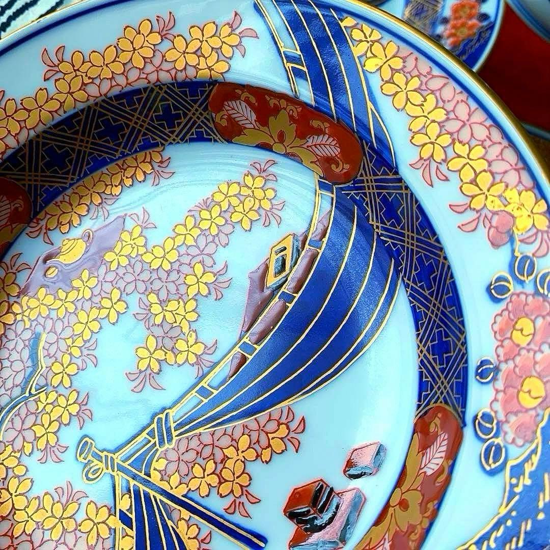 有田焼　伝統工芸士　緒方松右衛門作　金彩深皿5客未使用美品16×3.8大幅値下げ