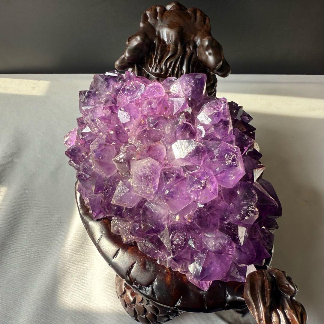 美品❣️天然石 アメジストの原石　クラスター　ロングイ台座付きNO.020412