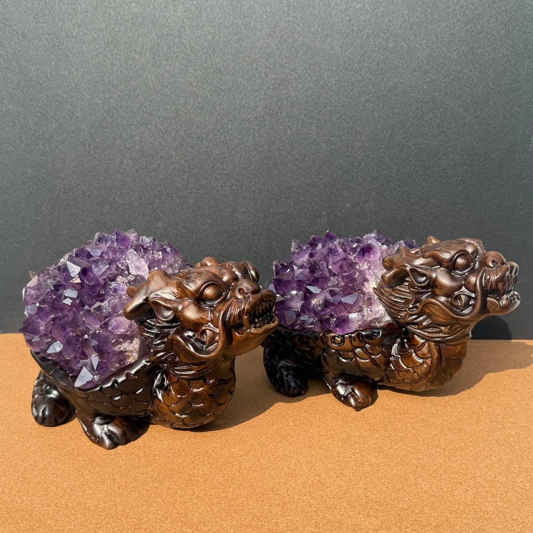 美品❣️天然石 アメジストの原石　クラスター　ロングイ台座付きNO.020412