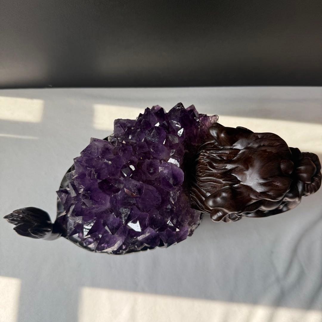 美品❣️天然石 アメジストの原石　クラスター　ロングイ台座付きNO.020412