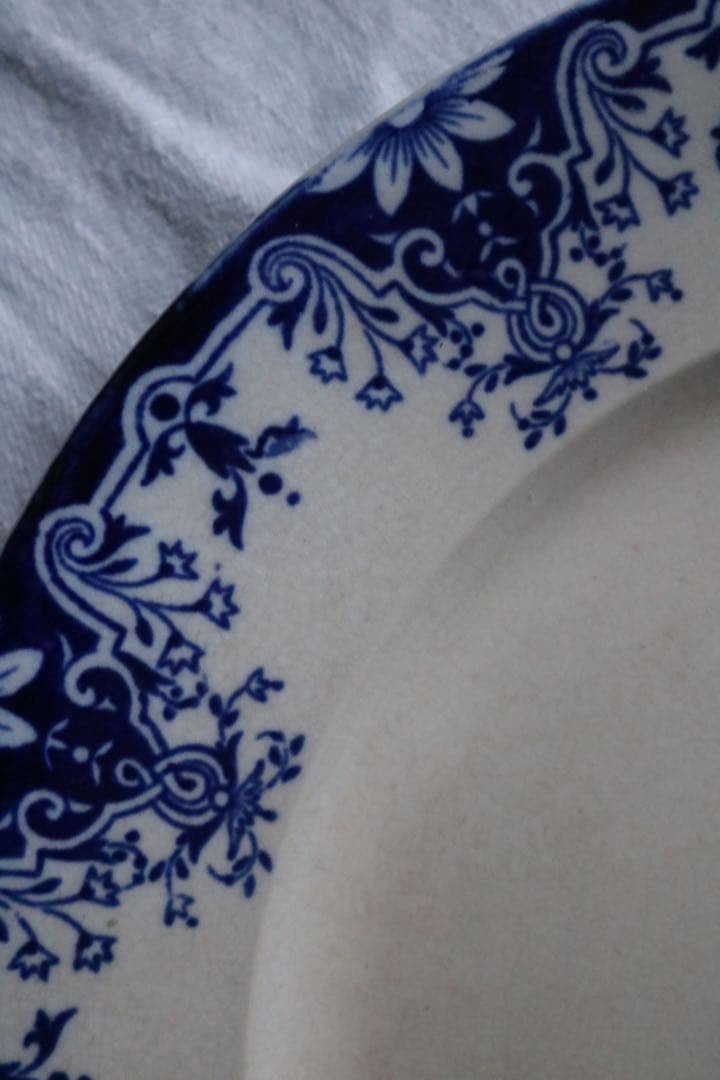 フランス　アンティーク　モノグラム　プレート　藍色　Bordeaux ルーアン