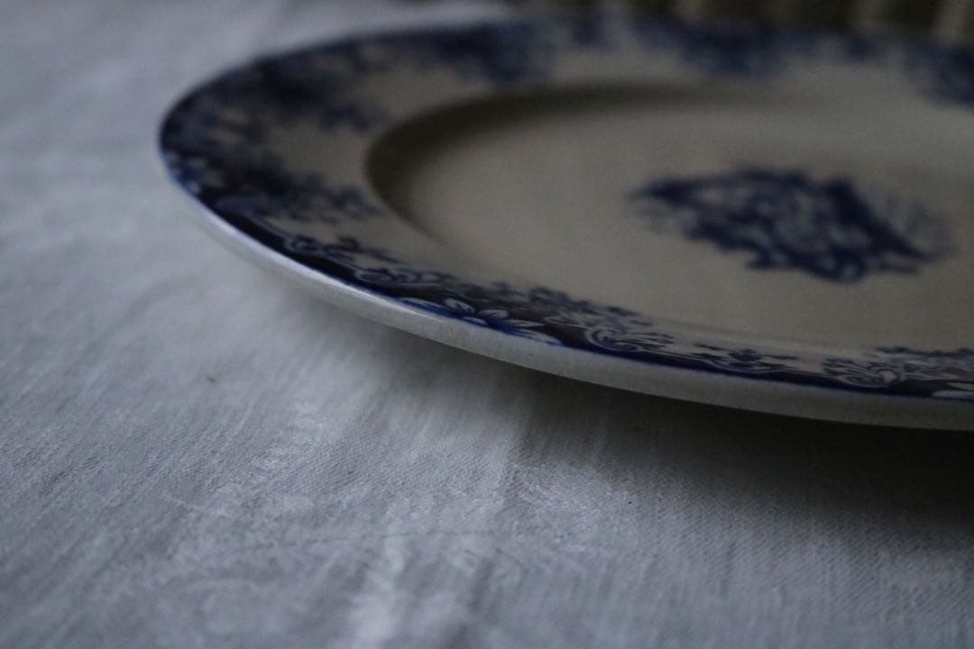 フランス　アンティーク　モノグラム　プレート　藍色　Bordeaux ルーアン