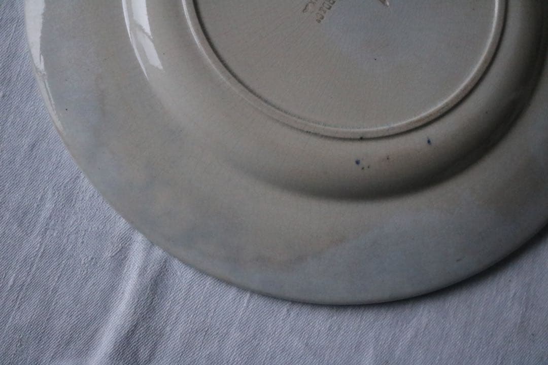 フランス　アンティーク　モノグラム　プレート　藍色　Bordeaux ルーアン