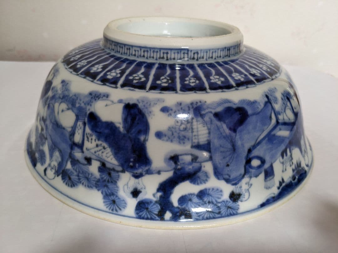 ♦江戸時代上手物古伊万里 大明成化年製 染付霊芝賢人山水図 七寸鉢 骨董品