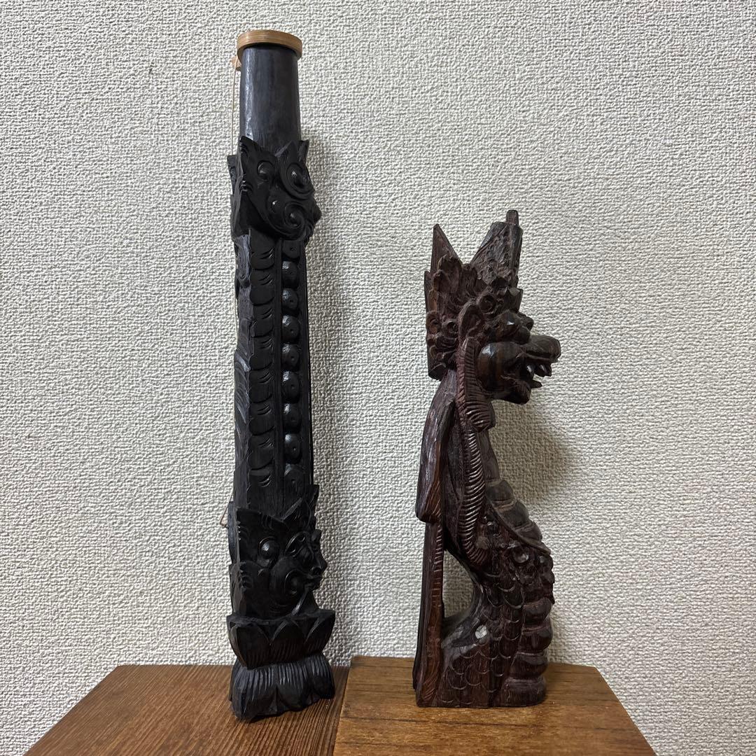 装飾笛 スリン & ナーガ 木彫り置物 2点セット 民族アート