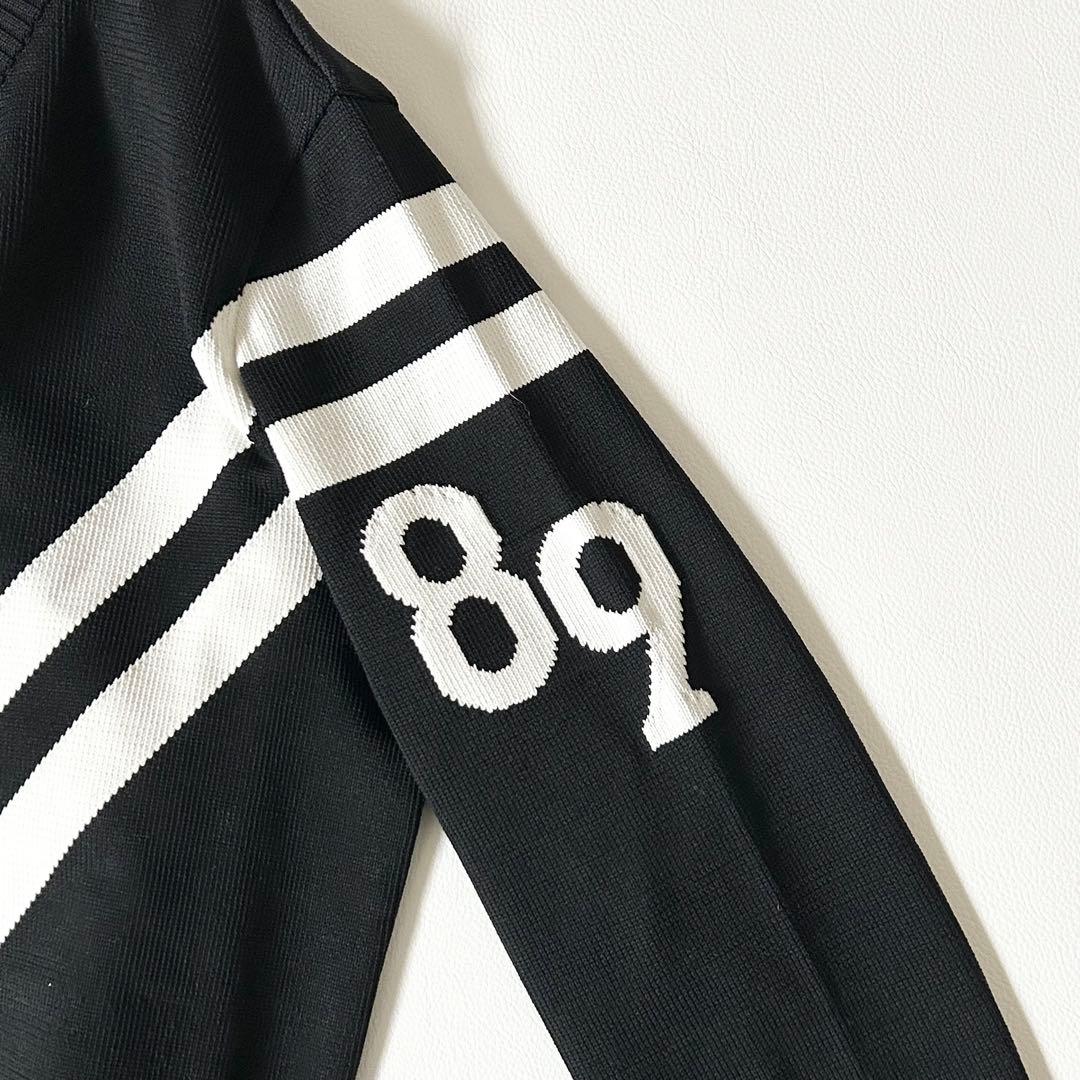 3123y極美品 パーリーゲイツ ロゴ入りクルーネックゴルフニット黒 近年モデル