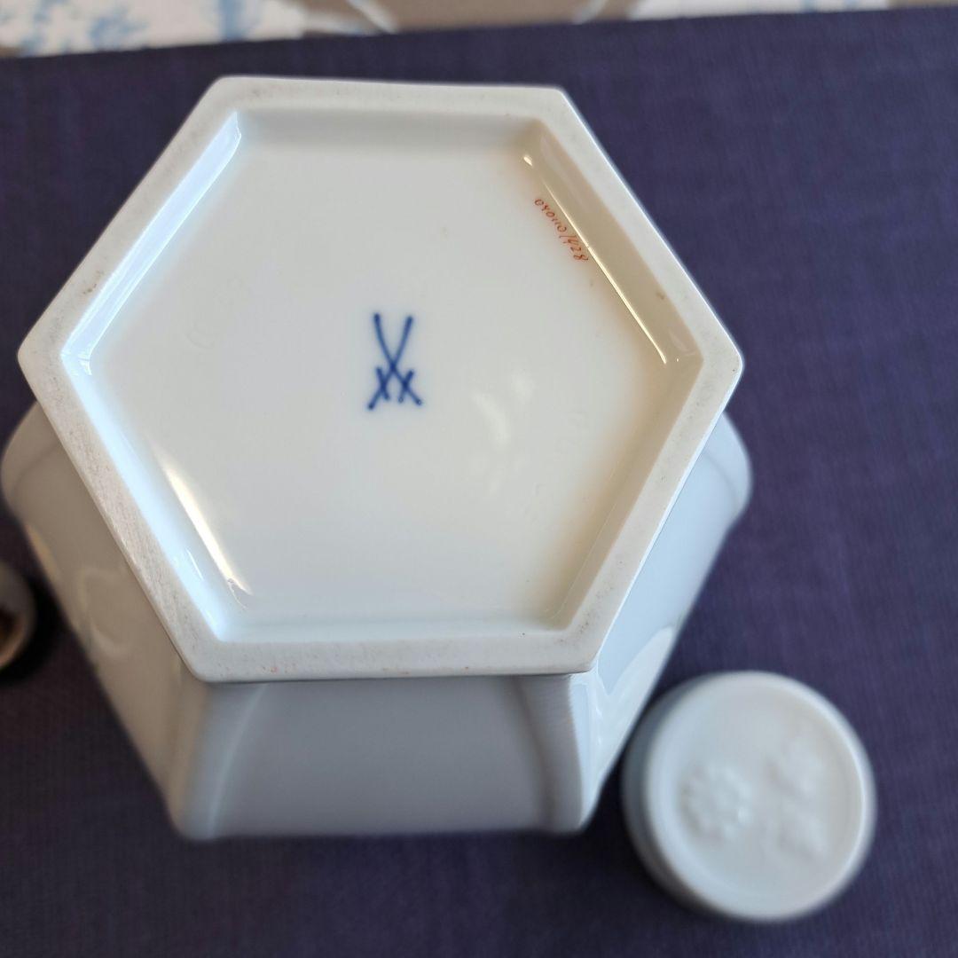 マイセン 八角形蓋付き 陶器 花柄収納容器