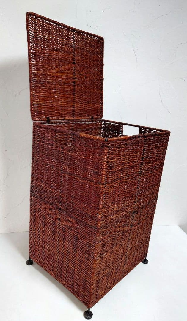 木製ラタン バスケット カゴ 籠 かご アンティーク 籐 アジアンBOX箱 収納