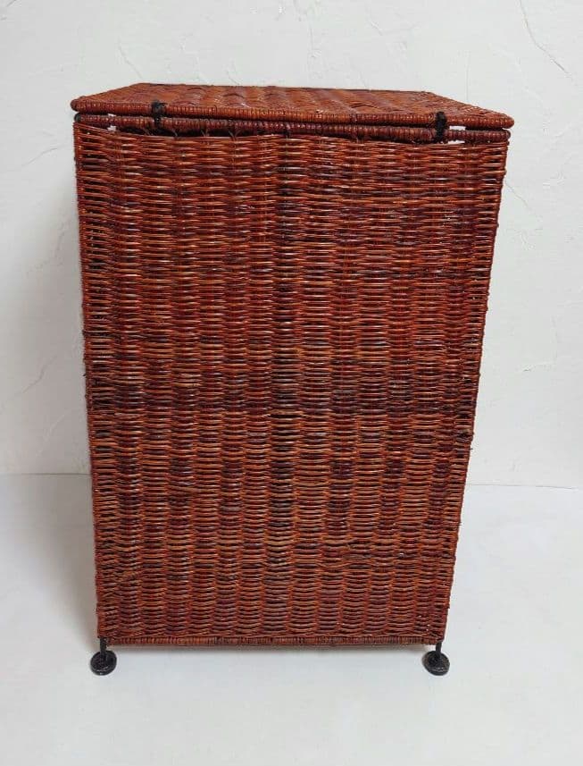 木製ラタン バスケット カゴ 籠 かご アンティーク 籐 アジアンBOX箱 収納