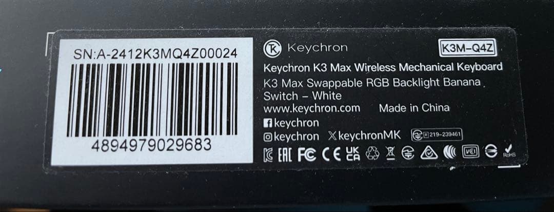Keychron K3 Max RGBバナナ軸、キースイッチ、キーキャップ