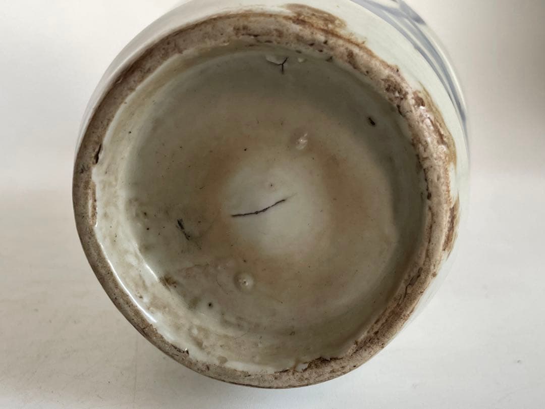 骨董　アンティーク　古伊万里　染付　双耳花入　仏花器　縁キズ　初期伊万里