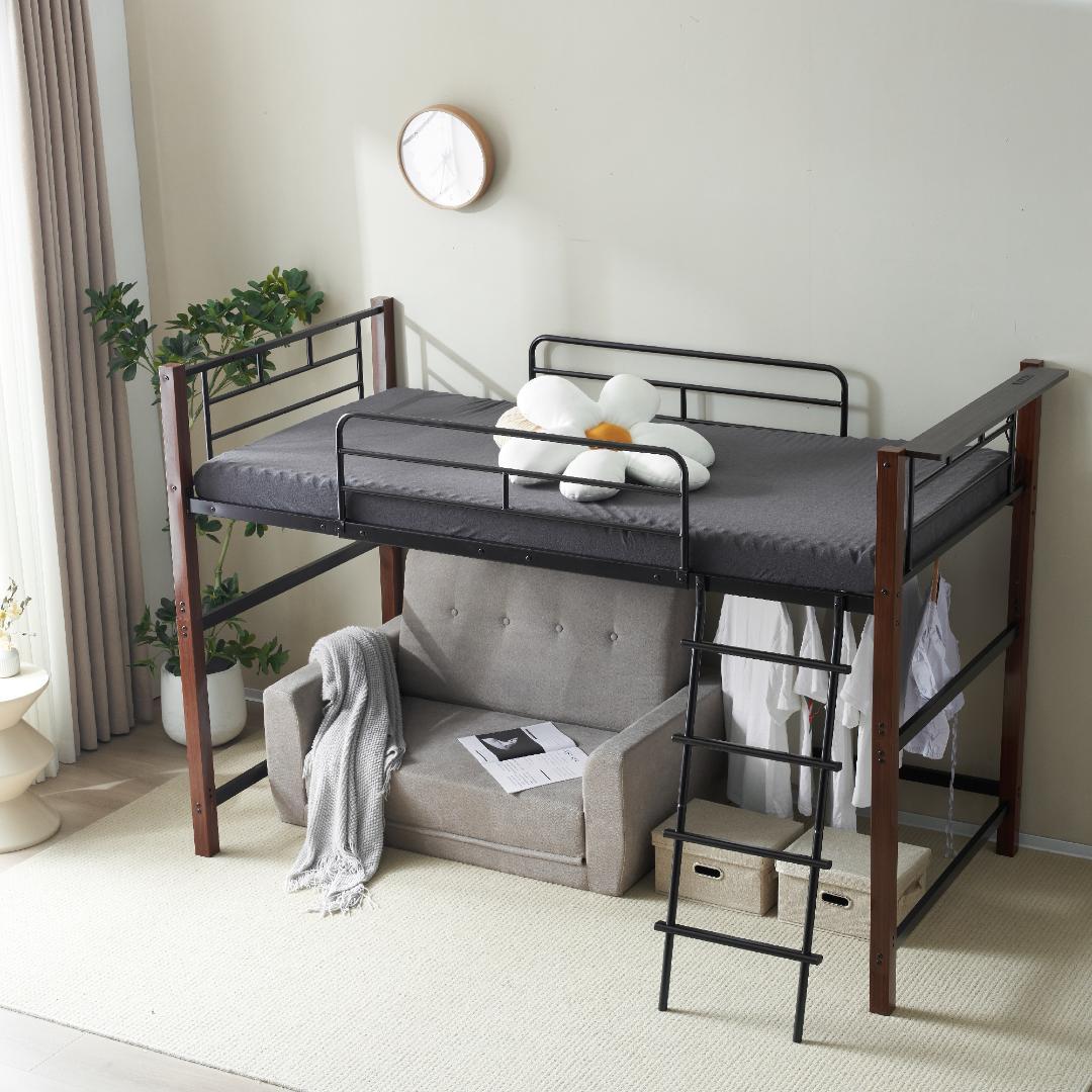 超人気！【高さ140cm】ロフトベッド パイプベッド S 耐震 BLACK