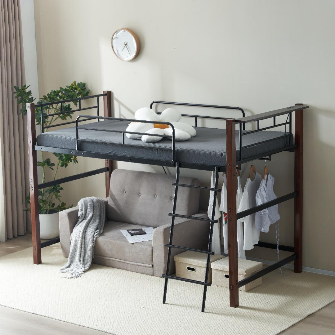 超人気！【高さ140cm】ロフトベッド パイプベッド S 耐震 BLACK