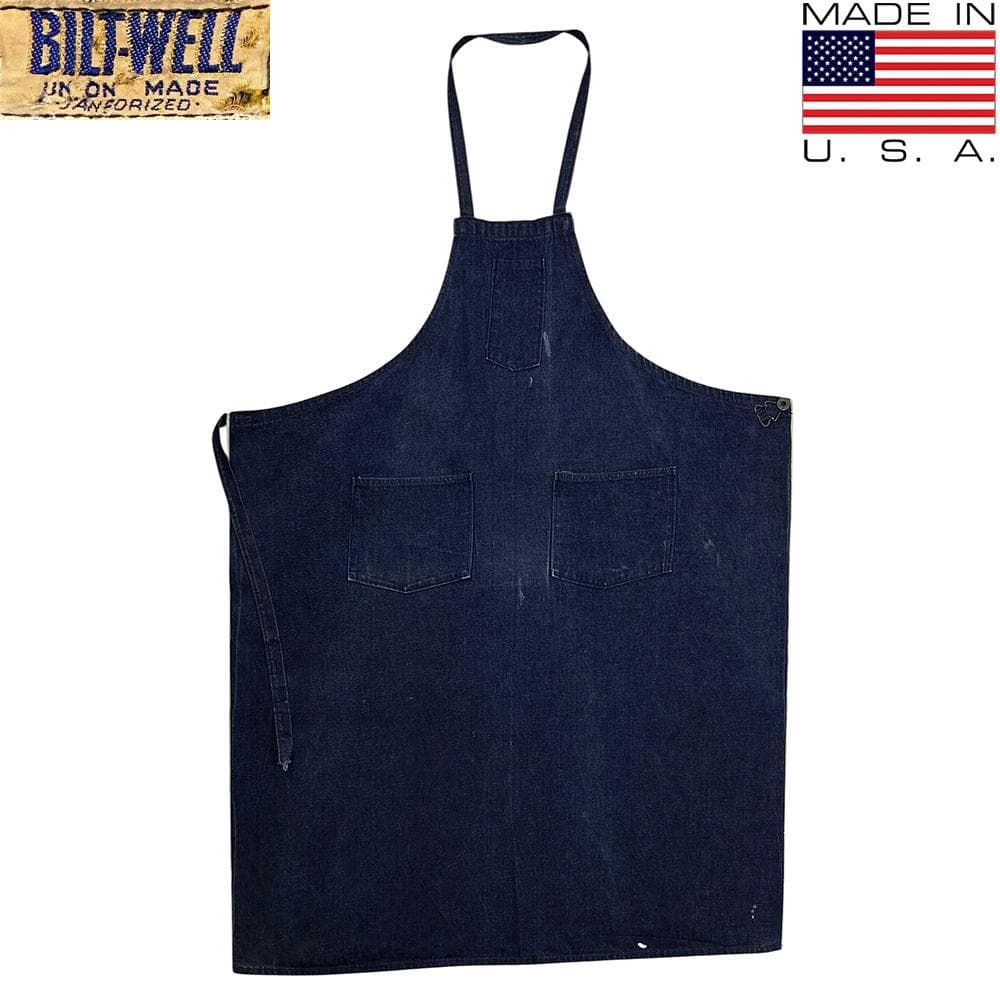 40s BILT WELL 濃紺 デニム エプロン 針刺し バックルバック 大戦
