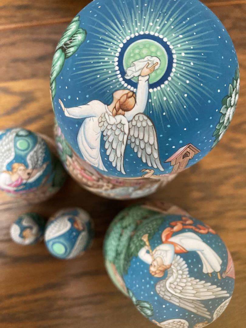 ロシア雑貨☆イコン マトリョーシカ眠る地球の上(5P)H16.5cmコブロフ工房