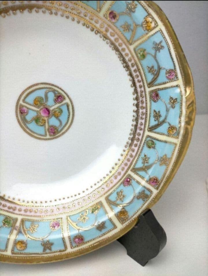 高級RC刻印★レア★美品「オールドノリタケ 金彩点盛り花絵 皿