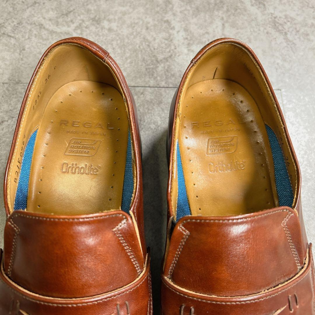 極美品【REGAL】12AL/リーガル ローファー/エアローテーション/革靴/茶